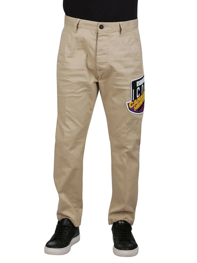 Shop Dsquared2 Logo Patch Chino Pants In Beige