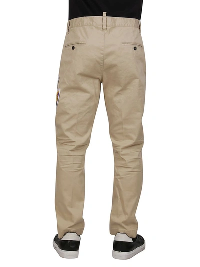 Shop Dsquared2 Logo Patch Chino Pants In Beige