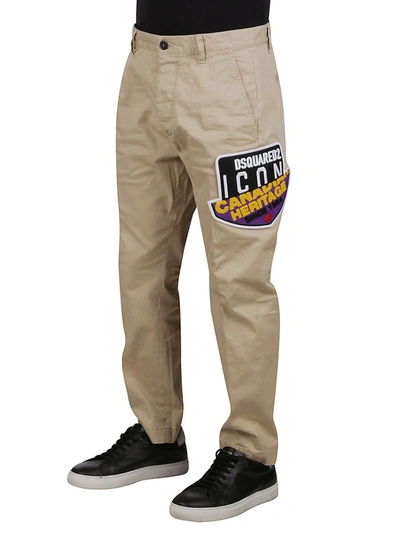 Shop Dsquared2 Logo Patch Chino Pants In Beige