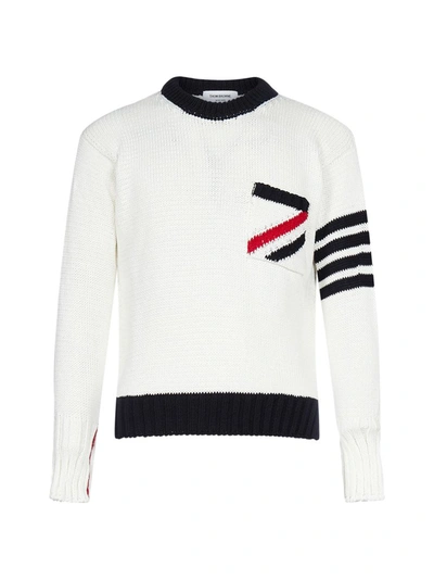 Shop Thom Browne Stitch Detailed Crewneck Sweater In White