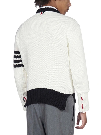 Shop Thom Browne Stitch Detailed Crewneck Sweater In White