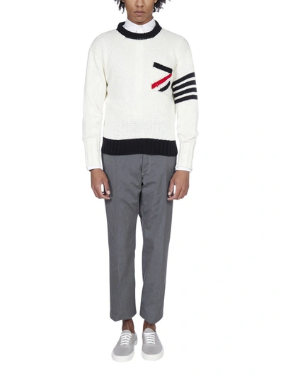 Shop Thom Browne Stitch Detailed Crewneck Sweater In White