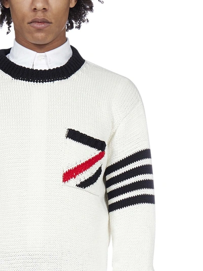 Shop Thom Browne Stitch Detailed Crewneck Sweater In White