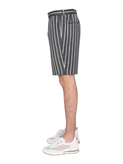 Shop Thom Browne Striped Shorts In Grey