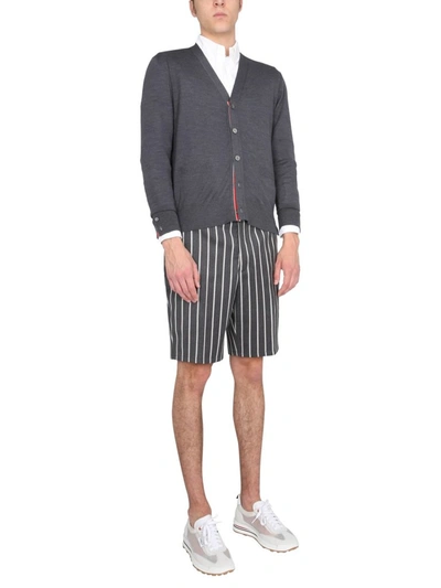 Shop Thom Browne Striped Shorts In Grey