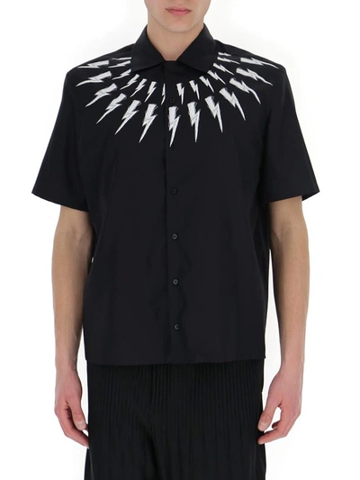 Shop Neil Barrett Thunderbolt Print Short Sleeve Shirt In Black