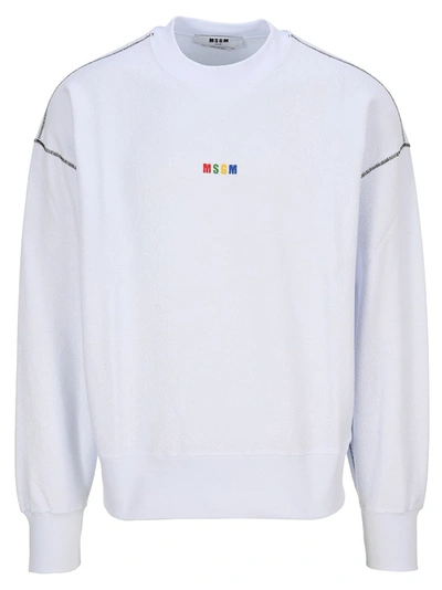 Shop Msgm Logo Embroidered Sweatshirt In White