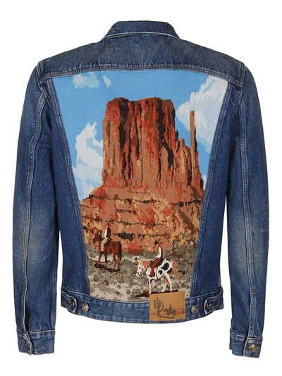 Shop Alanui The Monument Valley Horse Denim Jacket In Blue