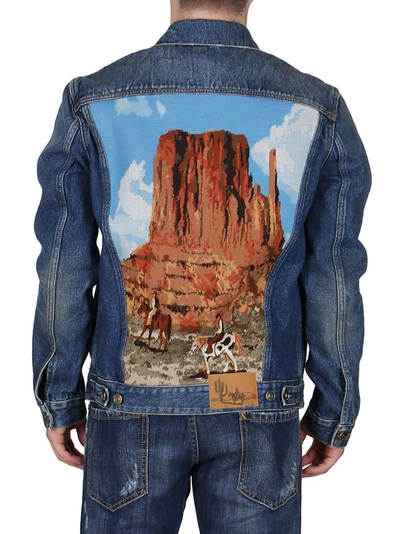 Shop Alanui The Monument Valley Horse Denim Jacket In Blue