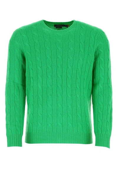Shop Polo Ralph Lauren Cable Knitted Crewneck Jumper In Green