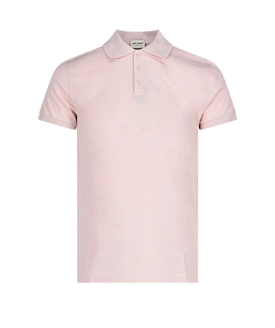 Shop Saint Laurent Monogram Logo Polo Shirt In Pink