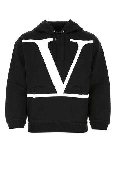 Shop Valentino Vlogo Print Hoodie In Black