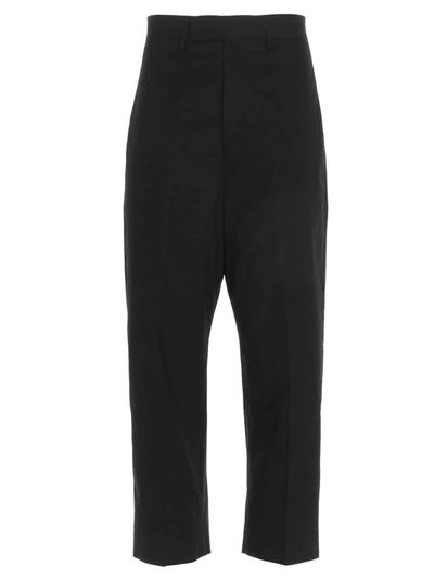 Shop Rick Owens Cropped Mid Rise Trousers In Black