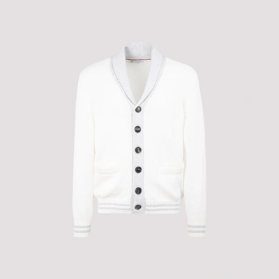 Shop Brunello Cucinelli Collared Knitted Cardigan In White