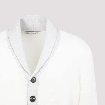 Shop Brunello Cucinelli Collared Knitted Cardigan In White