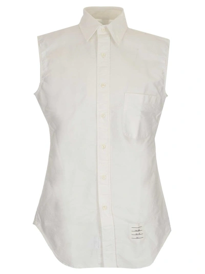 Shop Thom Browne Sleeveless Classic Collar Shirt In White
