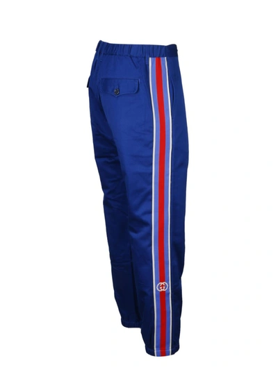 Shop Gucci Side Striped Trousers In Blue