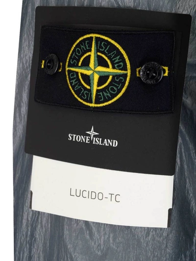 Shop Stone Island Logo Badge Trench Coat In Blue