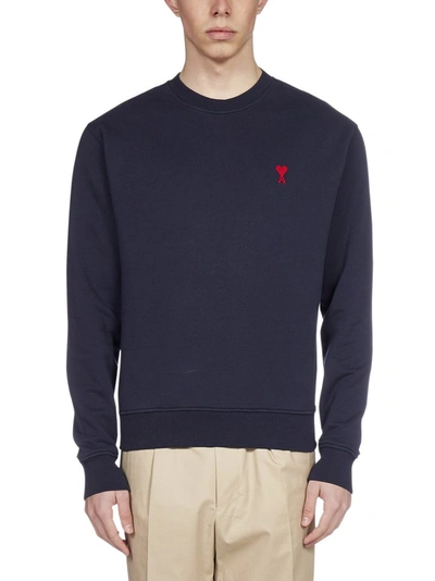 Shop Ami Alexandre Mattiussi Ami Logo Embroidered Crewneck Sweatshirt In Navy