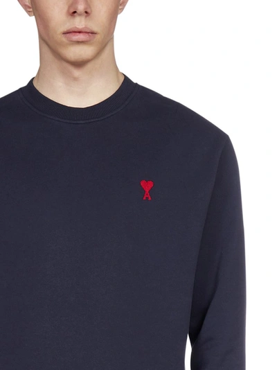 Shop Ami Alexandre Mattiussi Ami Logo Embroidered Crewneck Sweatshirt In Navy