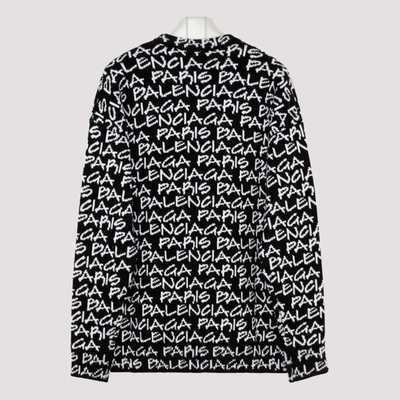 Shop Balenciaga All Over Logo Crewneck Sweater In Black