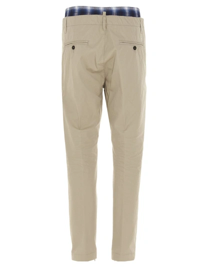 Shop Dsquared2 Layered Waist Chino Pants In Beige
