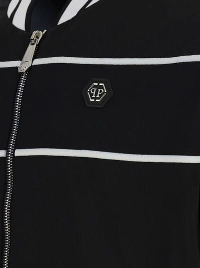 Shop Philipp Plein Logo Embroidered Track Jacket In Black