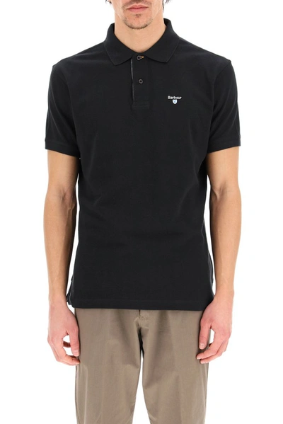 Shop Barbour Piquet Logo Embroidered Polo Shirt In Black