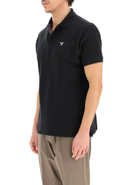 Shop Barbour Piquet Logo Embroidered Polo Shirt In Black