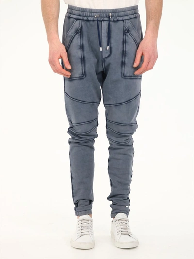 Shop Balmain Seam Detailed Drawstring Sweatpants In Blue
