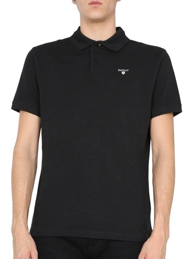 Shop Barbour Logo Embroidered Polo Shirt In Black