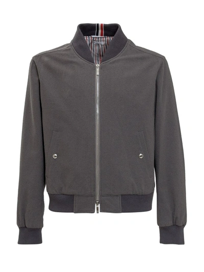 Shop Thom Browne Rwb Stripe Zipped Bomber Jacket In Grey