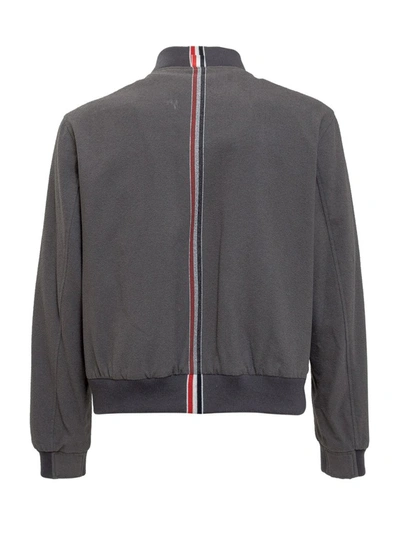 Shop Thom Browne Rwb Stripe Zipped Bomber Jacket In Grey