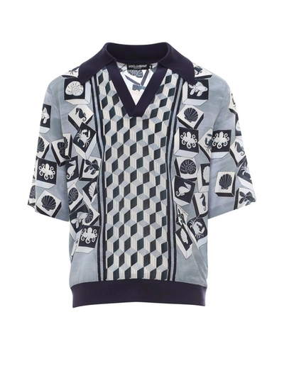 Shop Dolce & Gabbana Majolica Print Polo Shirt In Blue