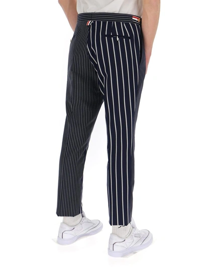 Shop Thom Browne Striped Tailored Trousers In Navy