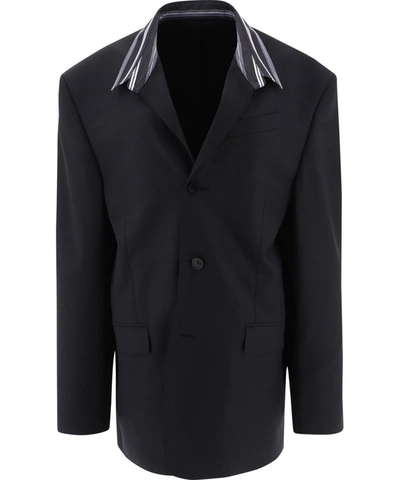 Shop Balenciaga Tailored Shirt Collar Blazer In Navy