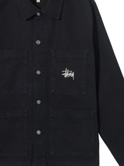 Shop Stussy Stüssy Logo Embroidered Chore Jacket In Black