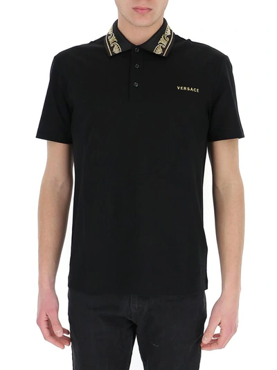 Shop Versace Logo Polo Shirt In Black