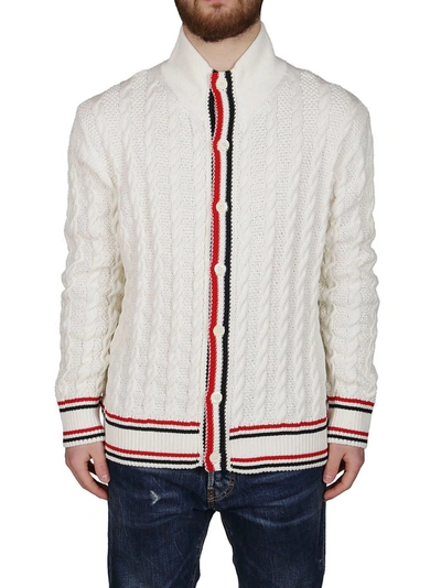Shop Thom Browne Cable Knitted Cardigan In White