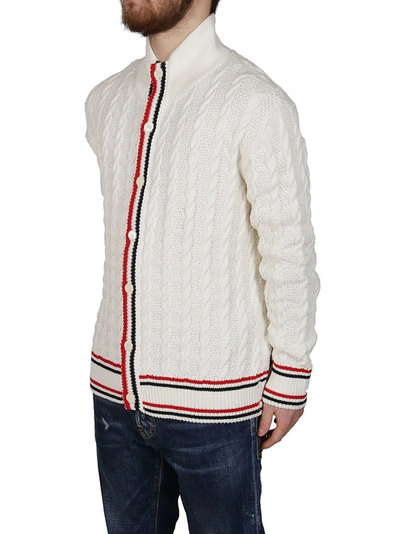 Shop Thom Browne Cable Knitted Cardigan In White