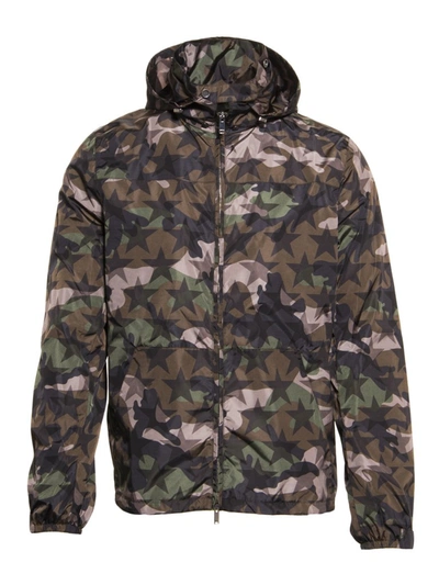 Shop Valentino Star Camouflage Print Hooded Jacket In Multi