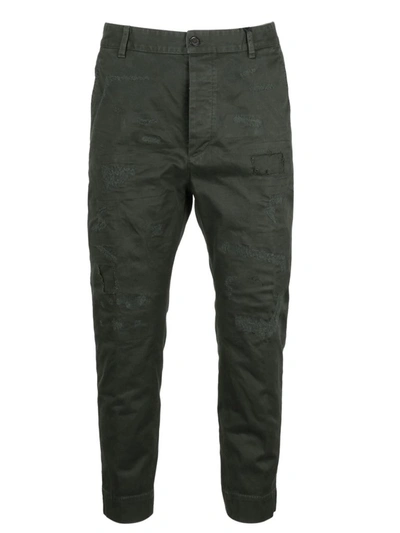 Shop Dsquared2 Distressed Straight Leg Trousers In Green