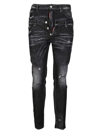Shop Dsquared2 Layered Waist Distressed Jeans In Black