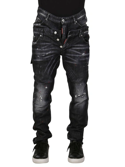 Shop Dsquared2 Layered Waist Distressed Jeans In Black