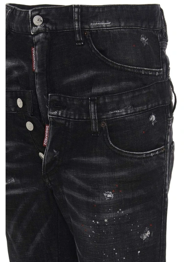 Shop Dsquared2 Layered Waist Distressed Jeans In Black