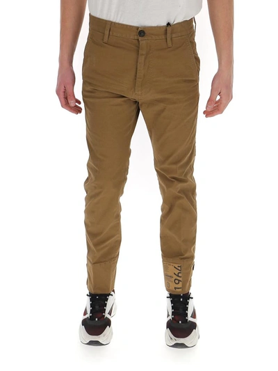 Shop Dsquared2 Logo Patch Chino Pants In Brown