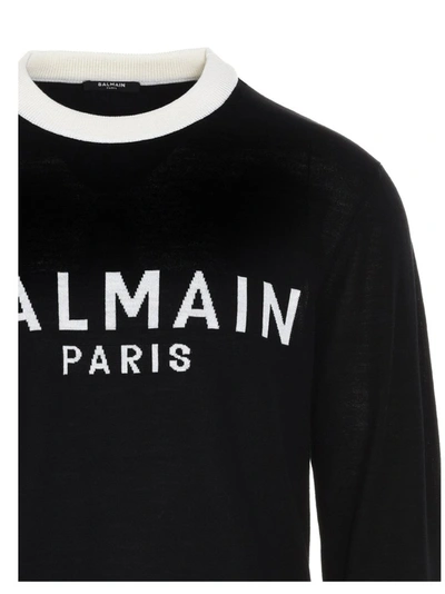 Shop Balmain Logo Knitted Sweater In Black