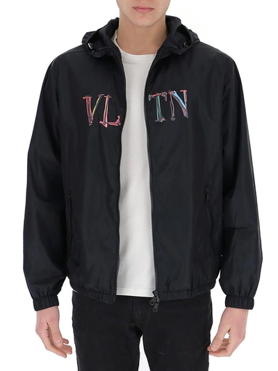 Shop Valentino Vltn Hooded Jacket In Blue