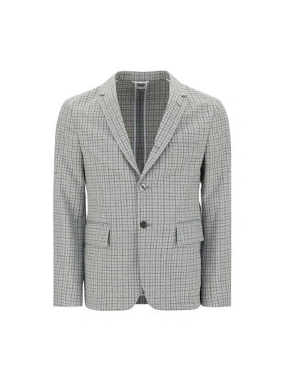 Shop Thom Browne Checked Tailored Blazer In Grey