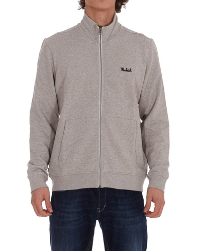 Shop Woolrich Essential Logo Embroidered Track Sweater In Grey